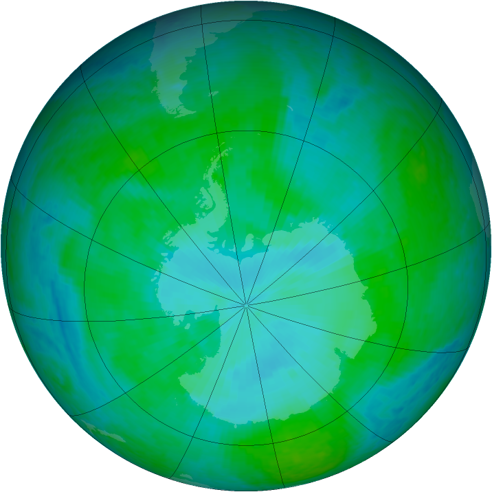 Antarctic ozone map for 09 January 2002
